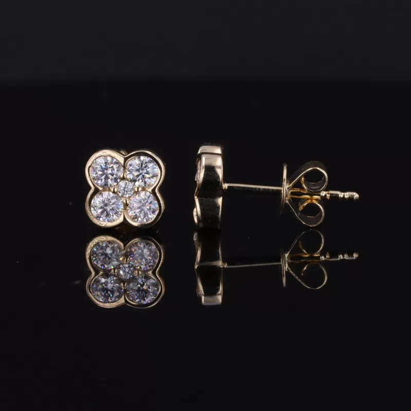 2.5mm Round Brilliant Cut Moissanite Bezel Set 14K Yellow Gold Diamond Stud Earrings