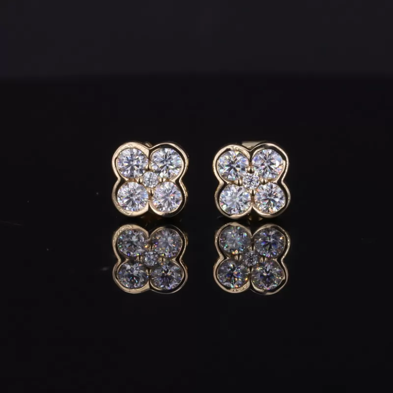 2.5mm Round Brilliant Cut Moissanite Bezel Set 14K Gold Diamond Stud Earrings
