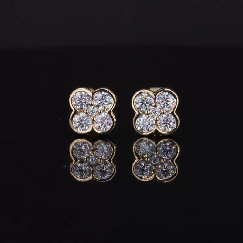 2.5mm Round Brilliant Cut Moissanite Bezel Set 14K Yellow Gold Diamond Stud Earrings