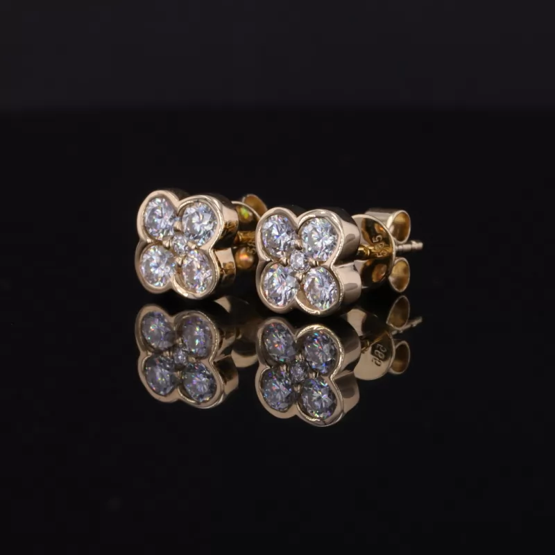 2.5mm Round Brilliant Cut Moissanite Bezel Set 14K Yellow Gold Diamond Stud Earrings