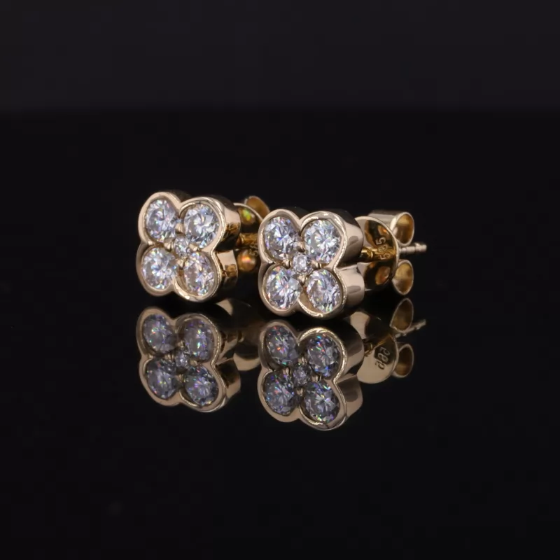 2.5mm Round Brilliant Cut Moissanite Bezel Set 14K Gold Diamond Stud Earrings