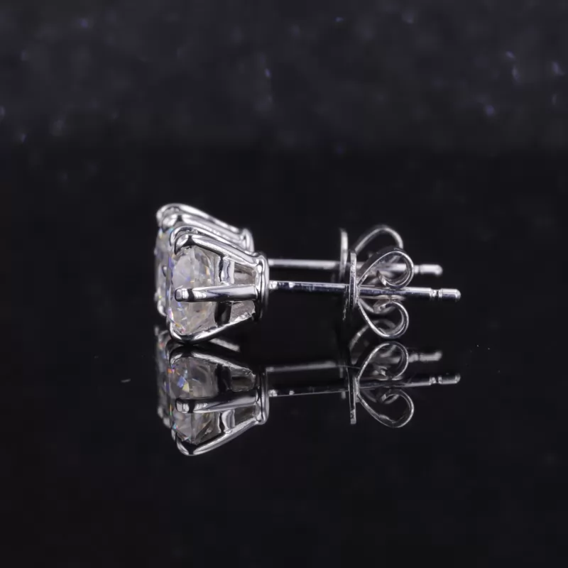 6mm Round Brilliant Cut Moissanite 6 Prongs 14K White Gold Diamond Stud Earrings