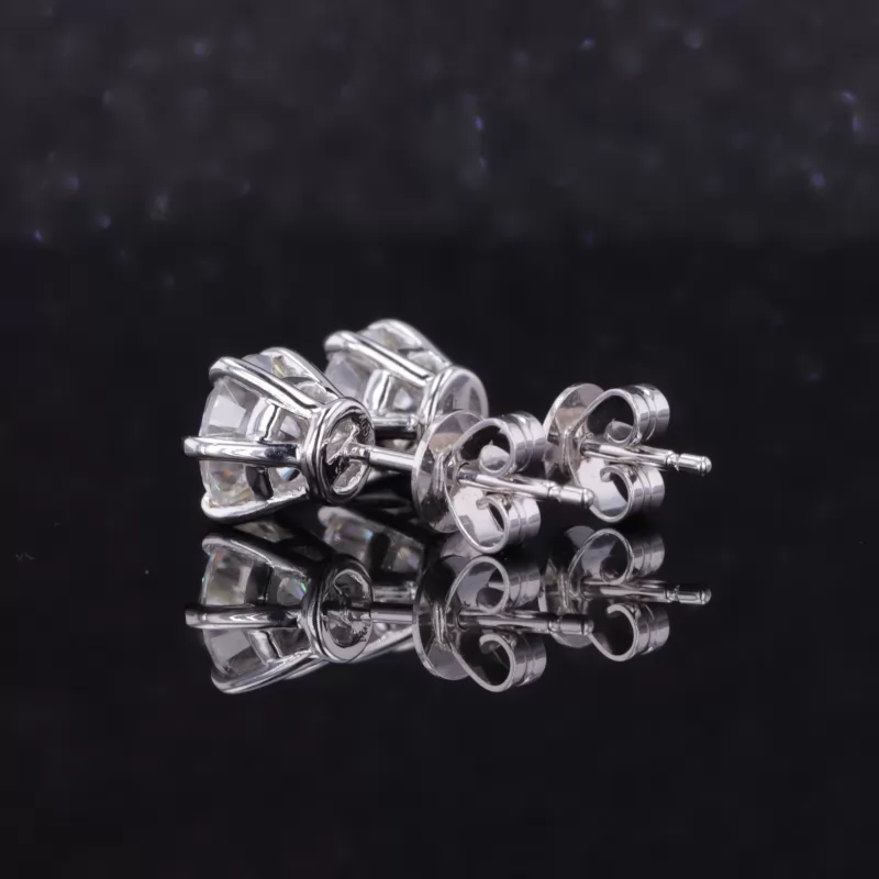 6mm Round Brilliant Cut Moissanite 6 Prongs 14K White Gold Diamond Stud Earrings