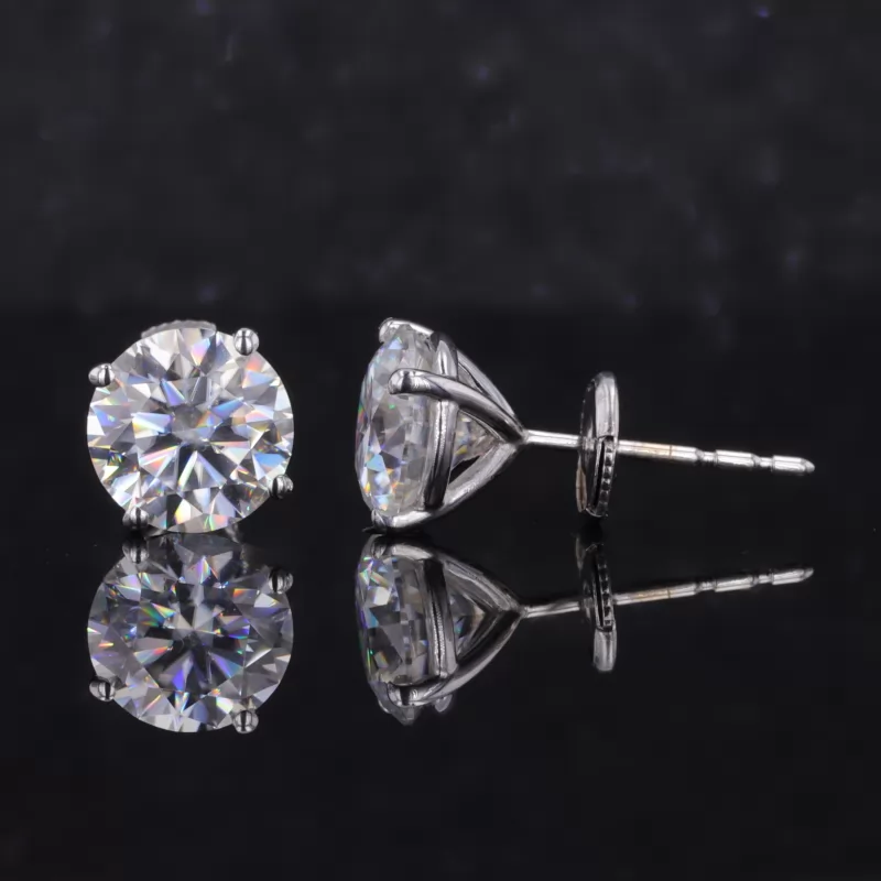 8mm Round Brilliant Cut Moissanite 4 Prongs 14K White Gold Diamond Stud Earrings