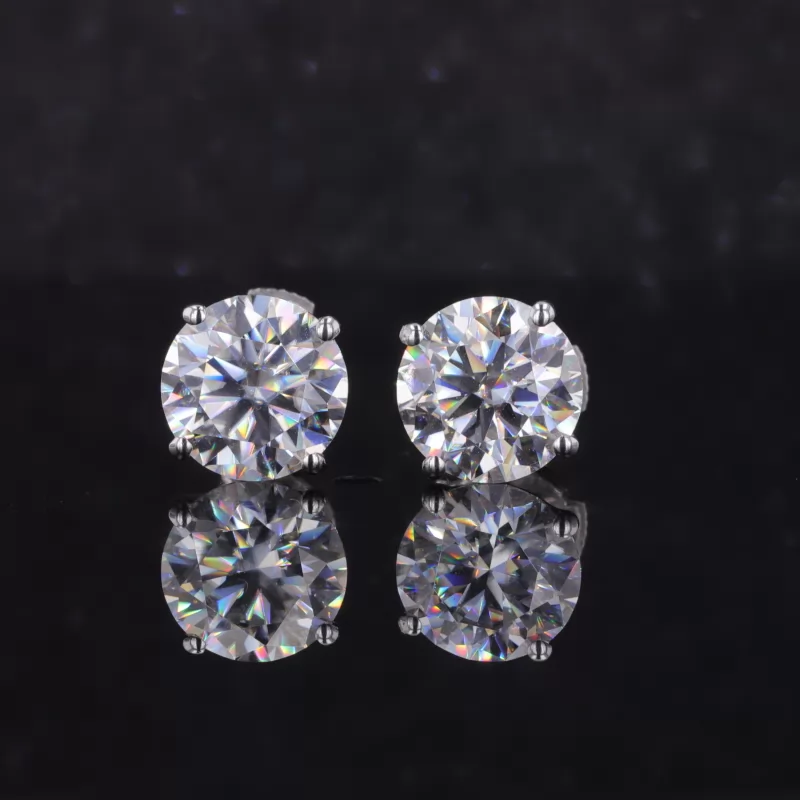 8mm Round Brilliant Cut Moissanite 4 Prongs 14K White Gold Diamond Stud Earrings