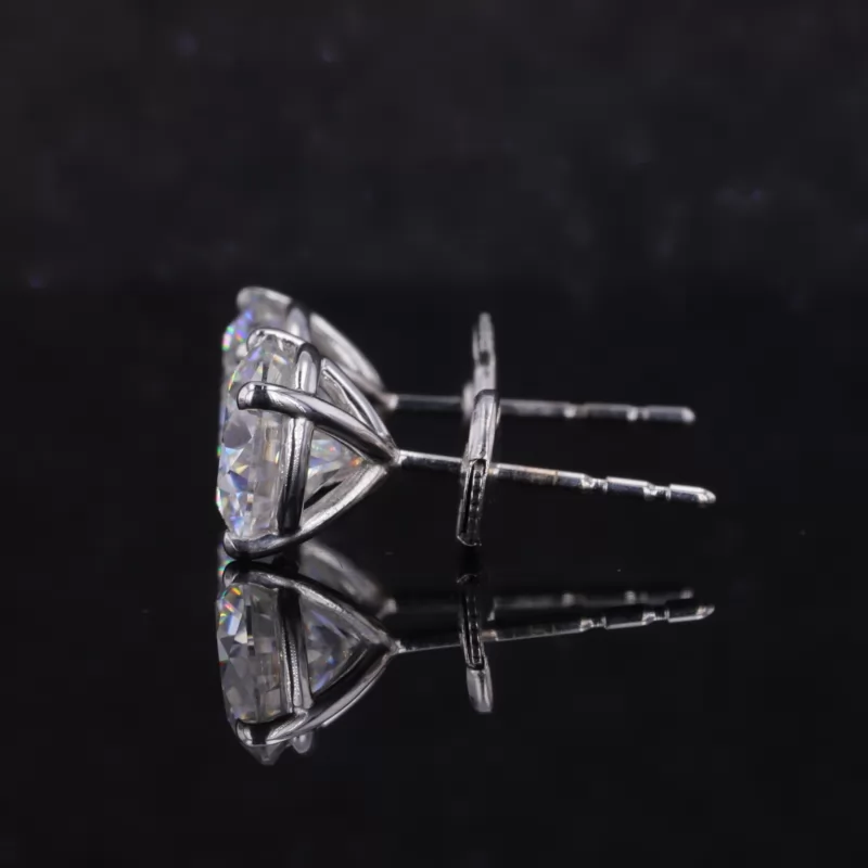 8mm Round Brilliant Cut Moissanite 4 Prongs 14K White Gold Diamond Stud Earrings