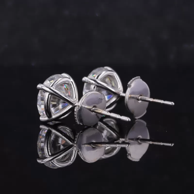 8mm Round Brilliant Cut Moissanite 4 Prongs 14K White Gold Diamond Stud Earrings