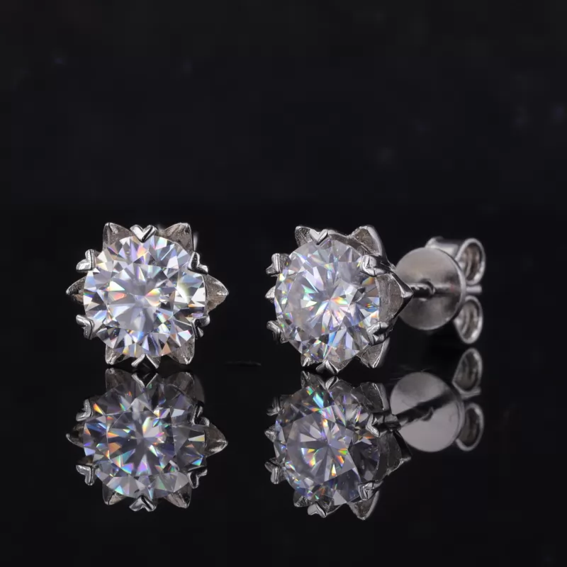 6.5mm Round Brilliant Cut Moissanite S925 Sterling Silver Diamond Stud Earrings