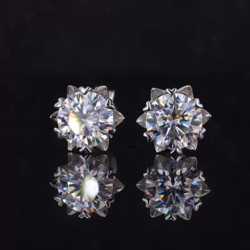 6.5mm Round Brilliant Cut Moissanite S925 Sterling Silver Diamond Stud Earrings