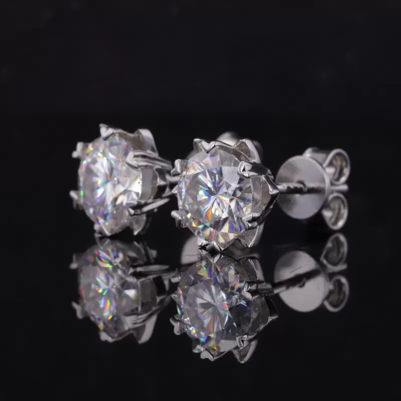 6.5mm Round Brilliant Cut Moissanite S925 Sterling Silver Diamond Stud Earrings