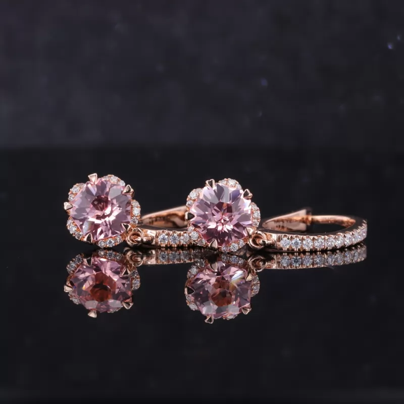 6×6mm Special Cut Lab Grown Sukura Pink Sapphire 10K Rose Gold Diamond Earrings