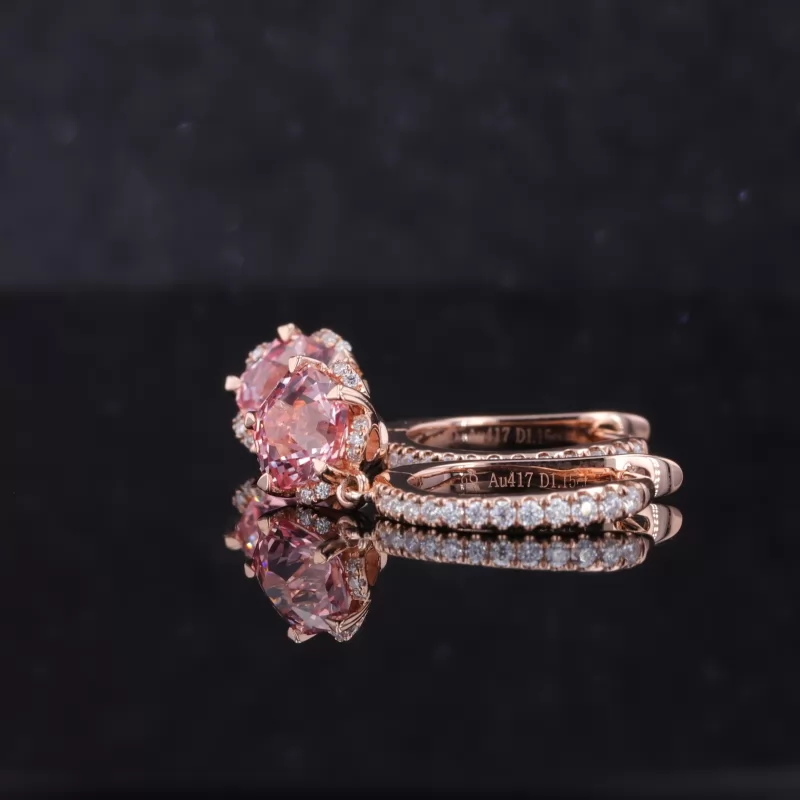 6×6mm Special Cut Lab Grown Sukura Pink Sapphire 10K Rose Gold Diamond Earrings