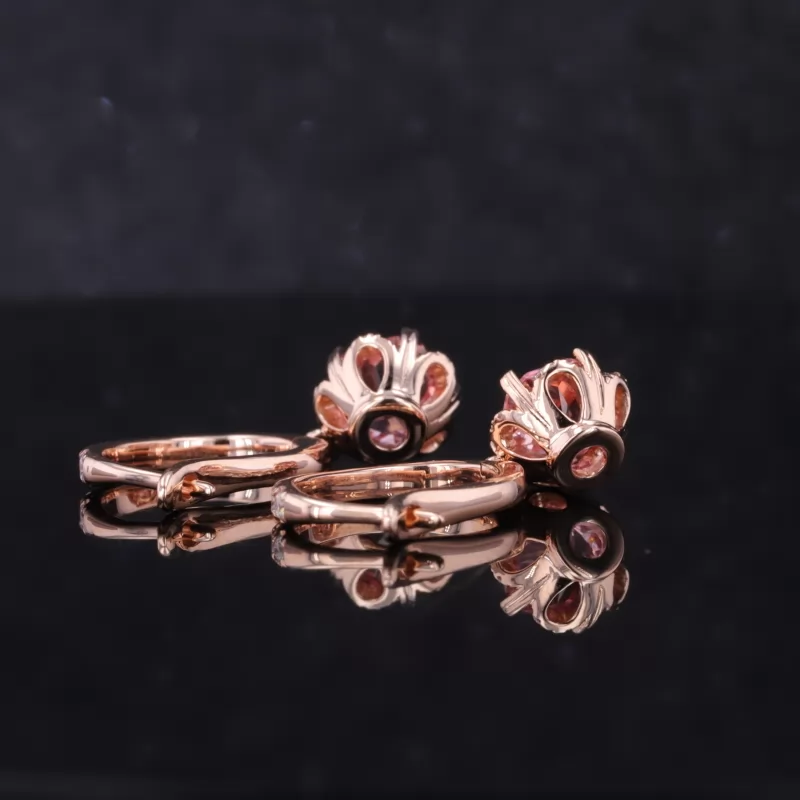 6×6mm Special Cut Lab Grown Sukura Pink Sapphire 10K Rose Gold Diamond Earrings