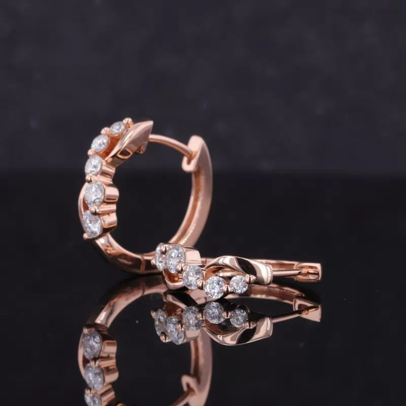 1.6mm to 2.5mm Round Brilliant Cut Moissanite 14K Rose Gold Diamond Earrings