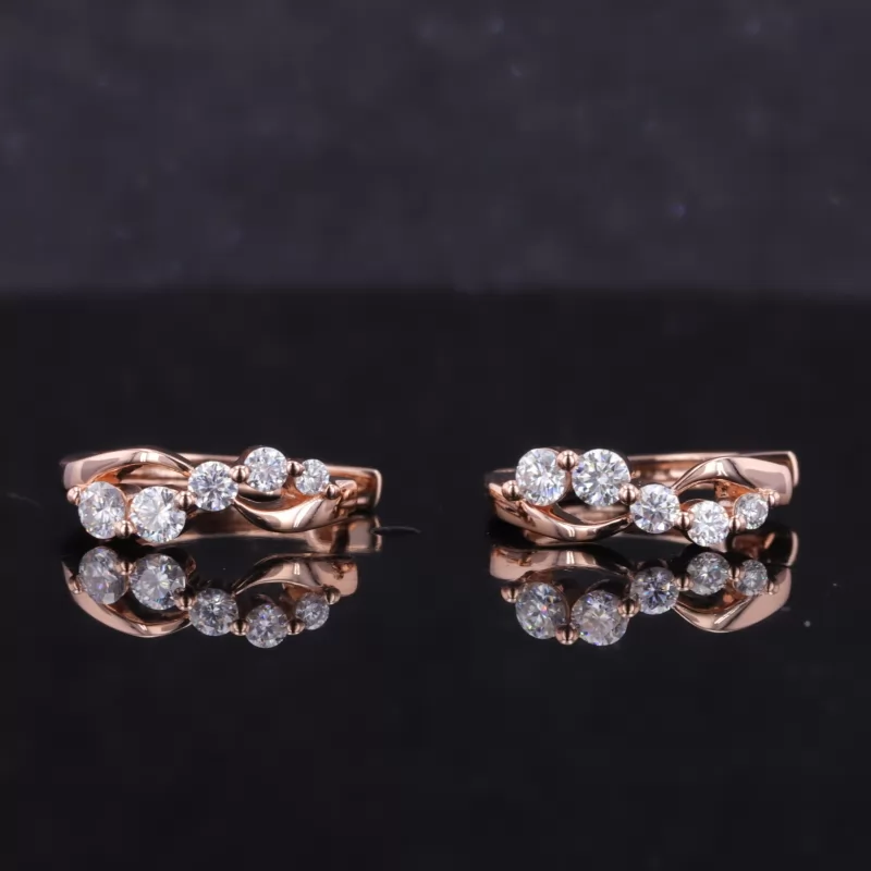 1.6mm to 2.5mm Round Brilliant Cut Moissanite 14K Rose Gold Diamond Earrings