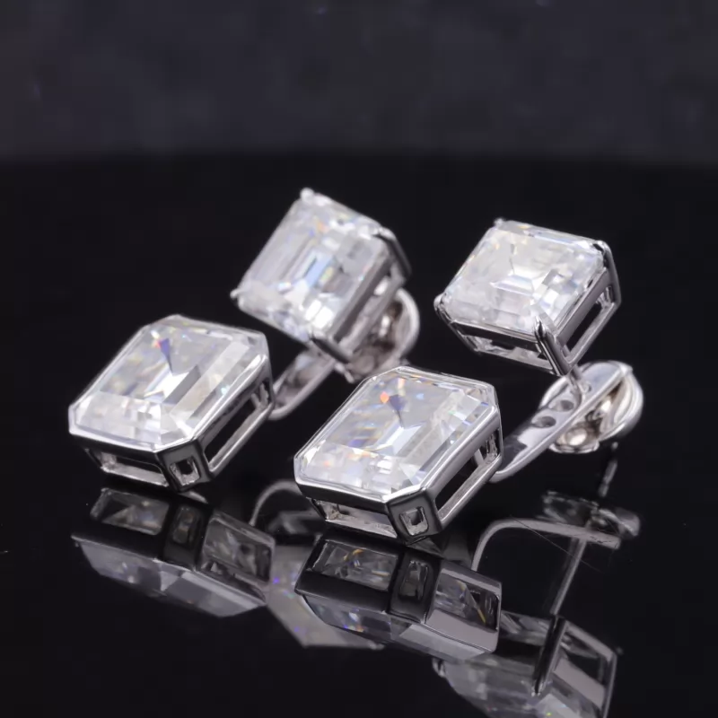 8×9mm & 6.5×7.5mm Octagon Emerald Cut Moissanite 14K White Gold Diamond Earrings