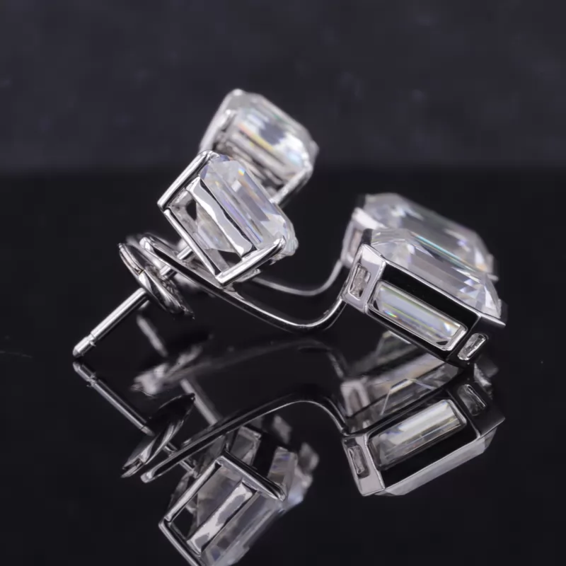 8×9mm & 6.5×7.5mm Octagon Emerald Cut Moissanite 14K White Gold Diamond Earrings