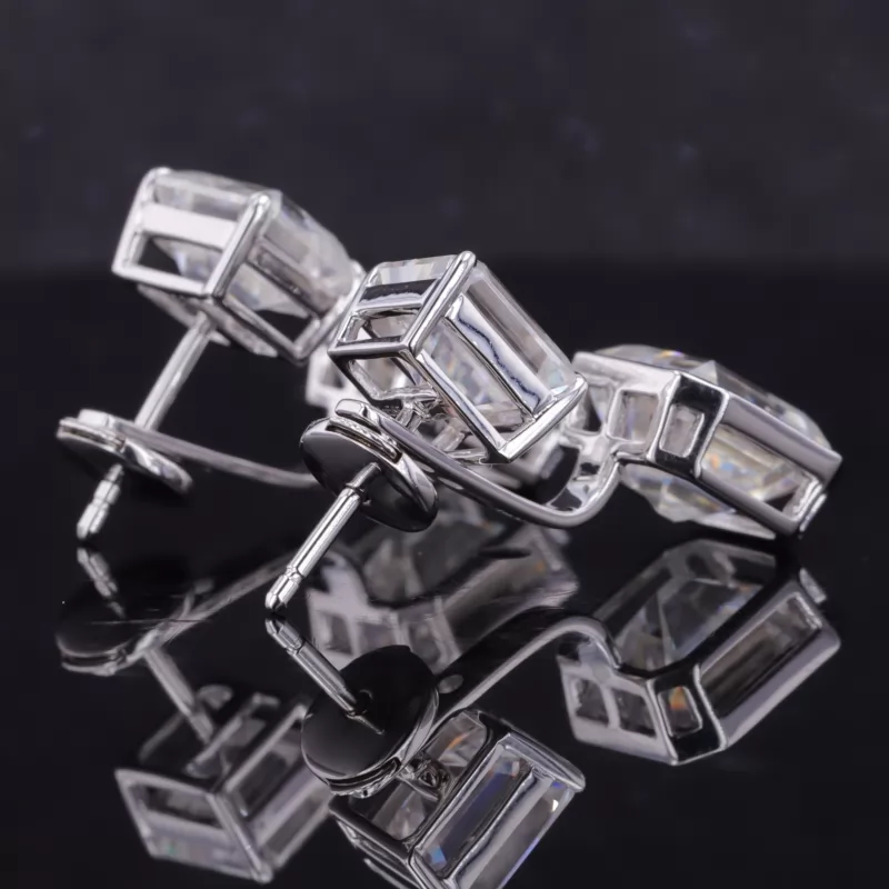 8×9mm & 6.5×7.5mm Octagon Emerald Cut Moissanite 14K White Gold Diamond Earrings