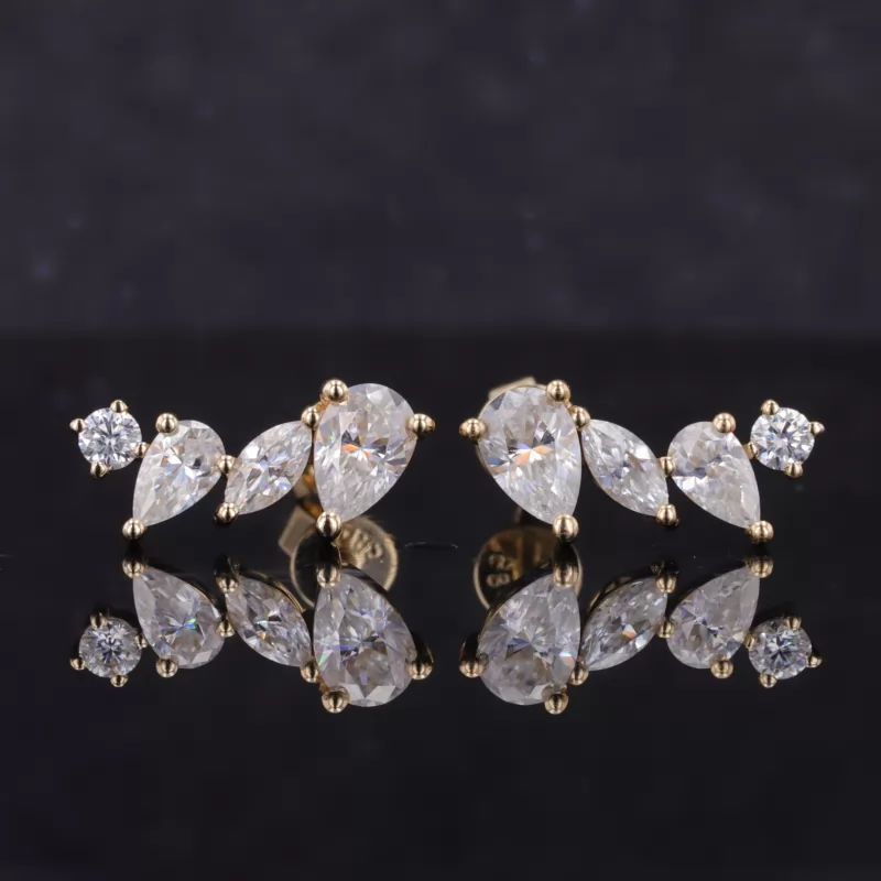4×6mm Pear Cut Moissanite 9K Yellow Gold Diamond Earrings