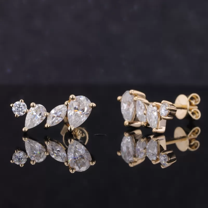 Fancy Cut Moissanite 9K Gold Diamond Earrings