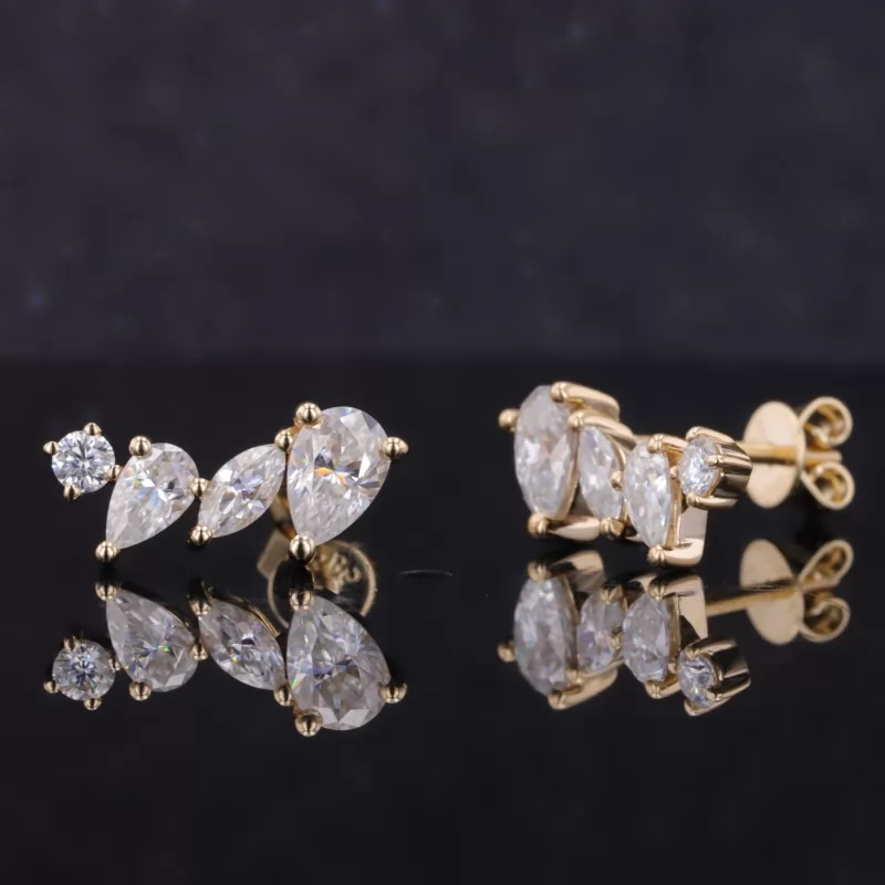 4×6mm Pear Cut Moissanite 9K Yellow Gold Diamond Earrings