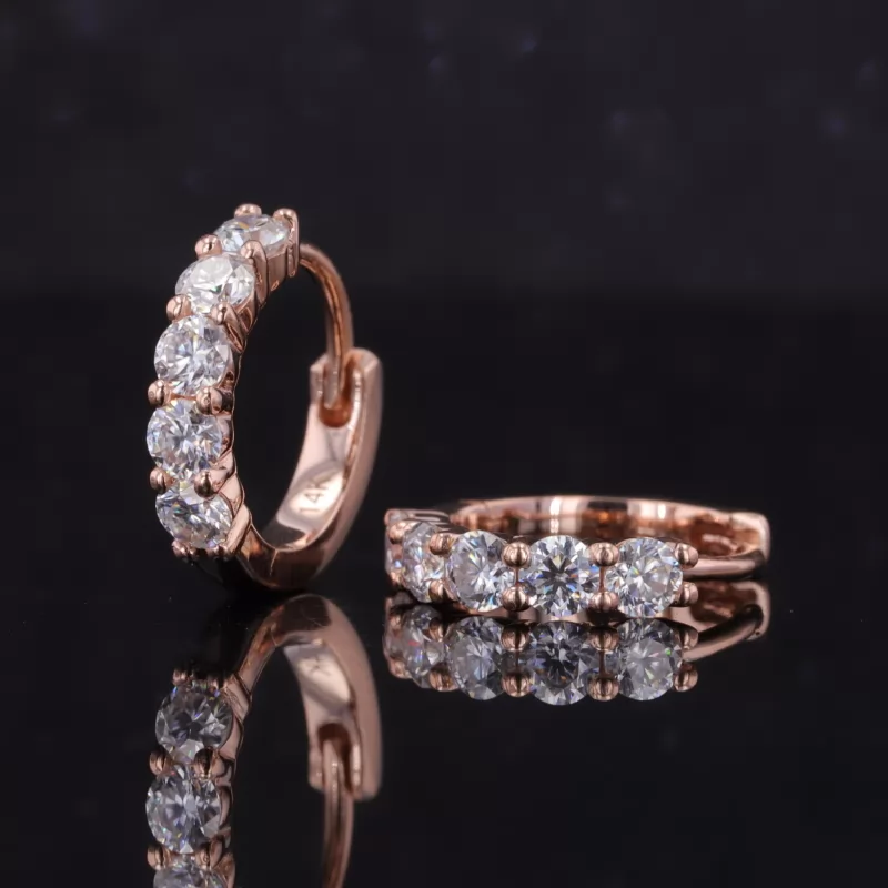 2.6mm Round Brilliant Cut Moissanite 14K Rose Gold Diamond Earrings