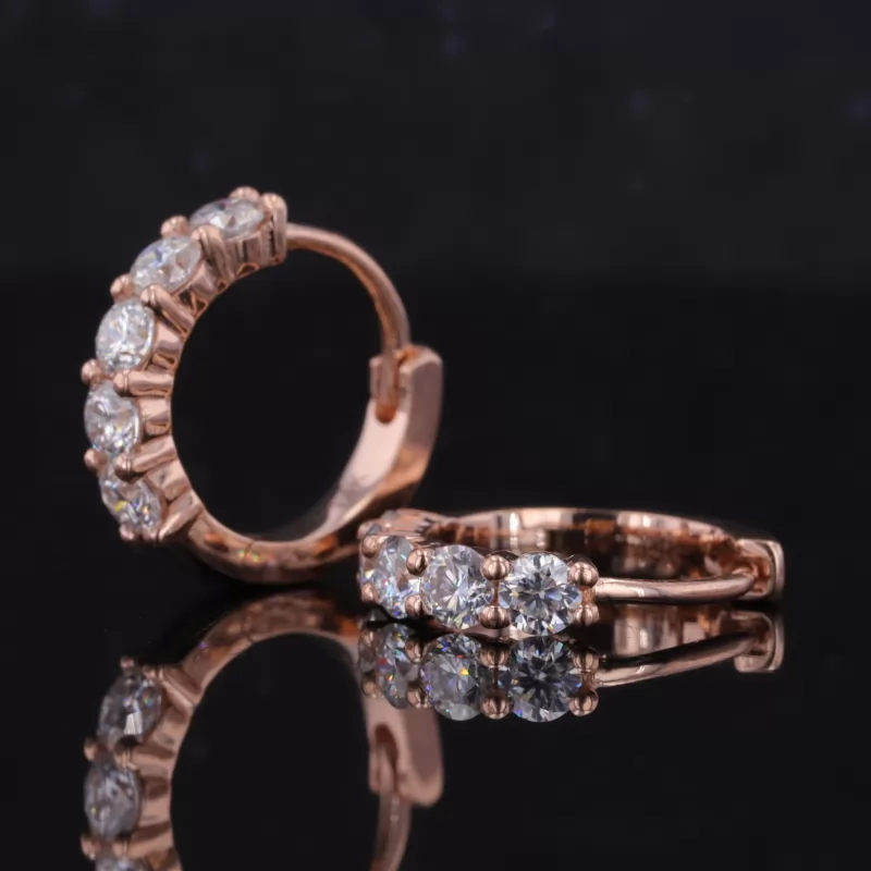 2.6mm Round Brilliant Cut Moissanite 14K Rose Gold Diamond Earrings