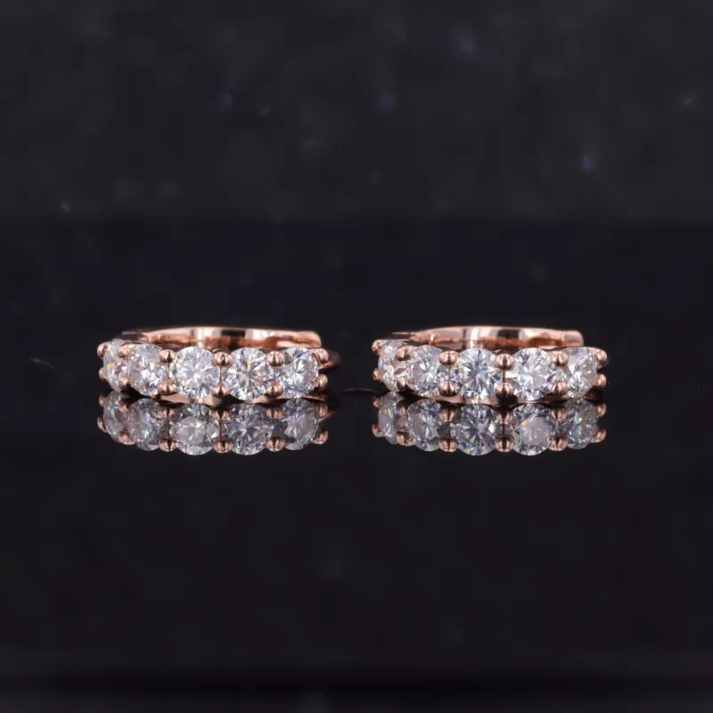 2.6mm Round Brilliant Cut Moissanite 14K Rose Gold Diamond Earrings