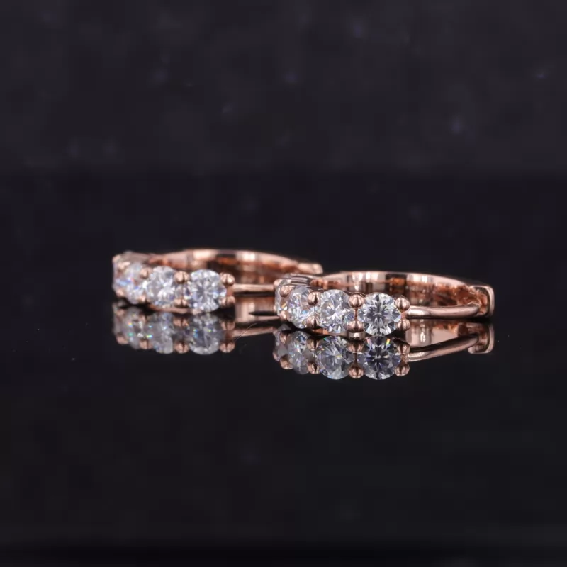 2.6mm Round Brilliant Cut Moissanite 14K Rose Gold Diamond Earrings