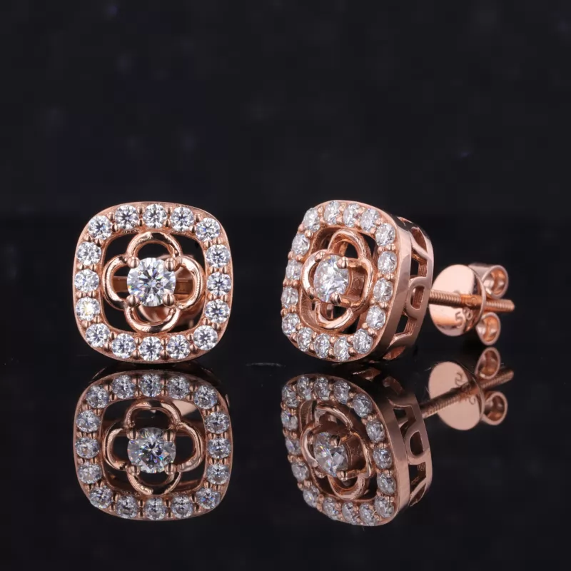 3mm Round Brilliant Cut Moissanite Diamond 14K Rose Gold Diamond Stud Earrings