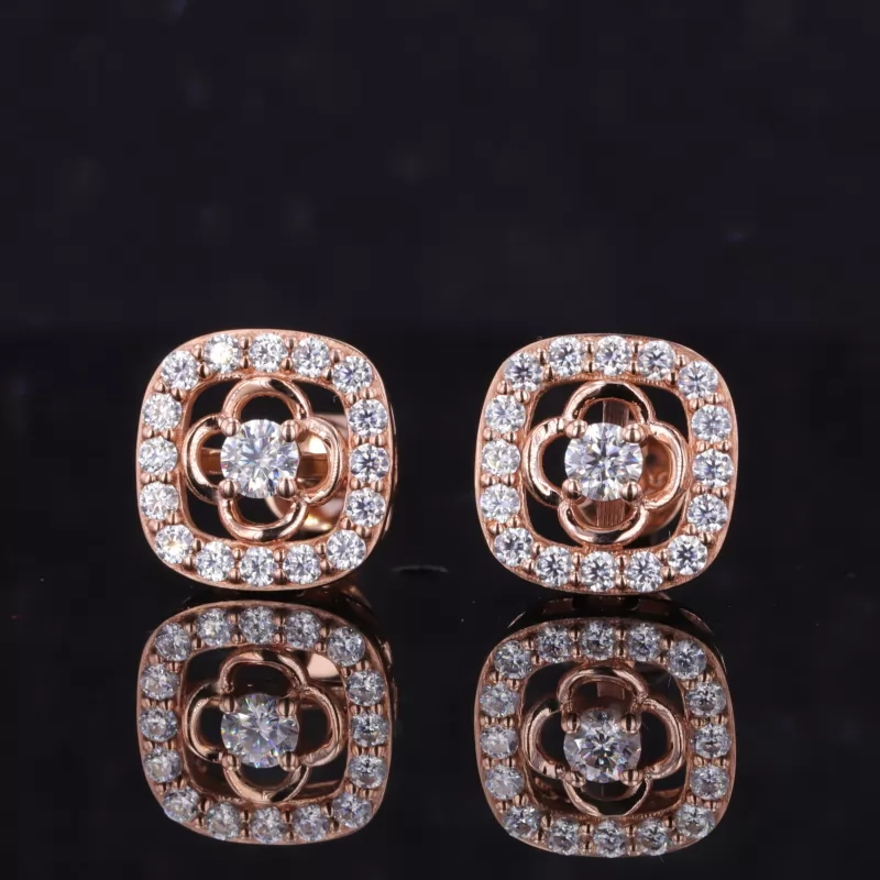 3mm Round Brilliant Cut Moissanite Diamond 14K Rose Gold Diamond Stud Earrings