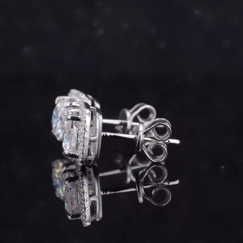 6×6mm Cushion Cut Moissanite Halo Set S925 Sterling Silver Diamond Stud Earrings