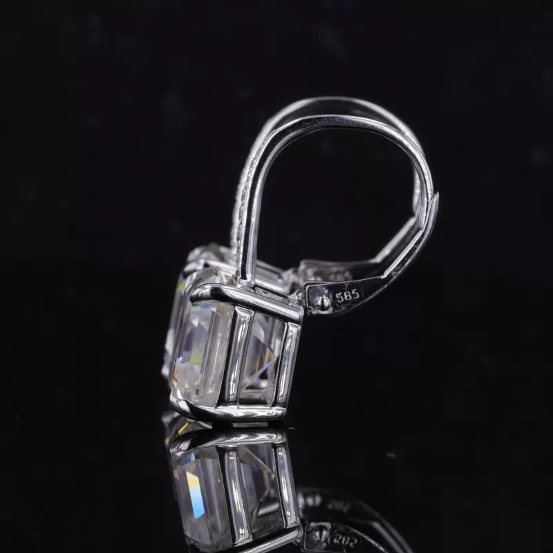 9×9mm Asscher Cut Moissanite 14K White Gold Drop Dangle Diamond Earrings