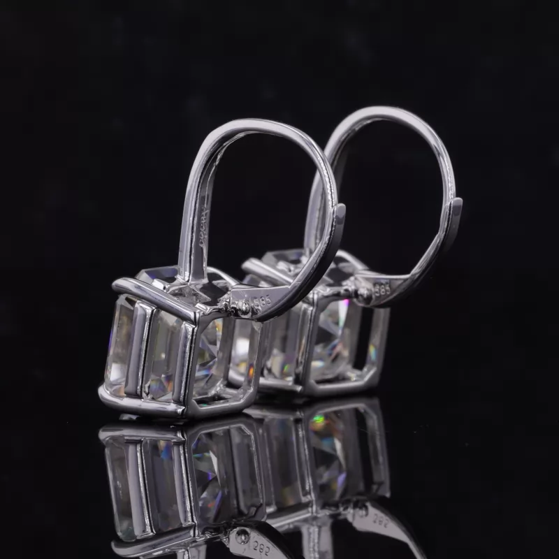 9×9mm Asscher Cut Moissanite 14K White Gold Drop Dangle Diamond Earrings