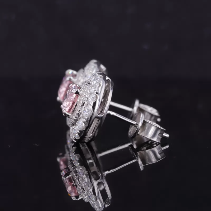 5×7mm Oval Cut Lab Grown Sukura Pink Sapphire S925 Sterling Silver Diamond Stud Earrings