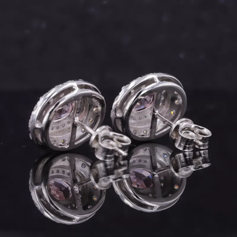 5×7mm Oval Cut Lab Grown Sukura Pink Sapphire S925 Sterling Silver Diamond Stud Earrings