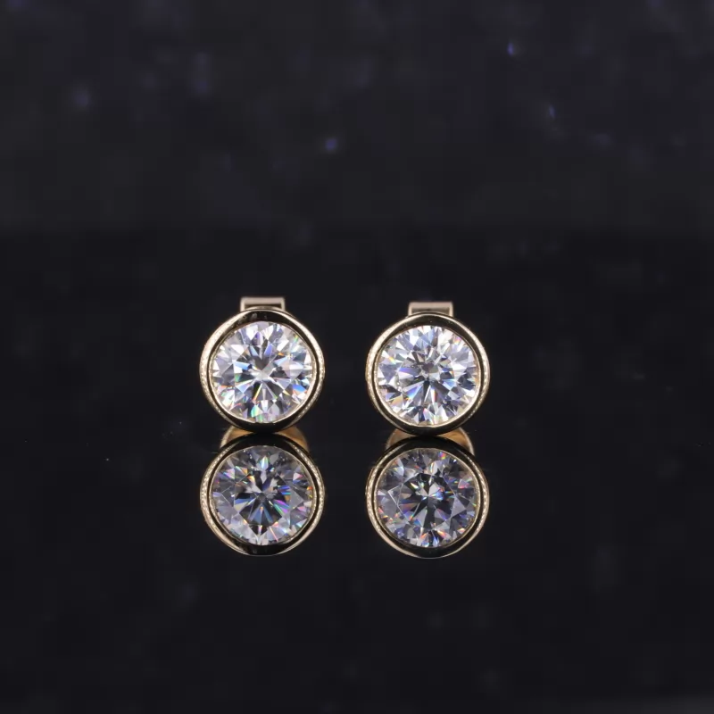 5mm Round Brilliant Cut Moissanite Bezel Set 14K Gold Diamond Stud Earrings