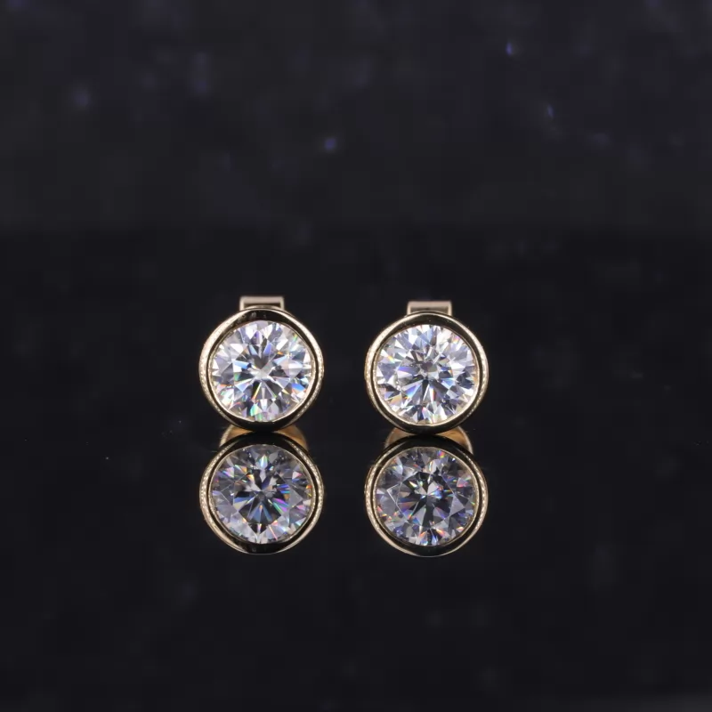 5mm Round Brilliant Cut Moissanite Bezel Set 14K Yellow Gold Diamond Stud Earrings