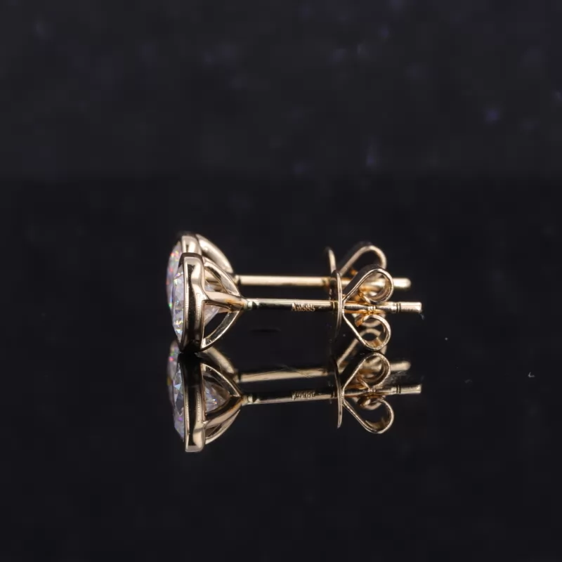 5mm Round Brilliant Cut Moissanite Bezel Set 14K Yellow Gold Diamond Stud Earrings