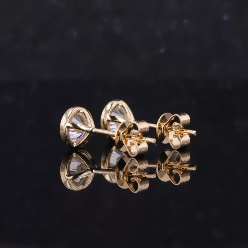 5mm Round Brilliant Cut Moissanite Bezel Set 14K Yellow Gold Diamond Stud Earrings