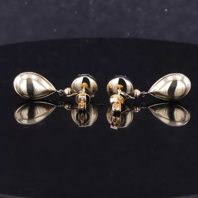 7×12mm Pear Cut Lab Grown Hydrothermal Emerald Gemstone 14K Gold Drop Dangle Diamond Earrings