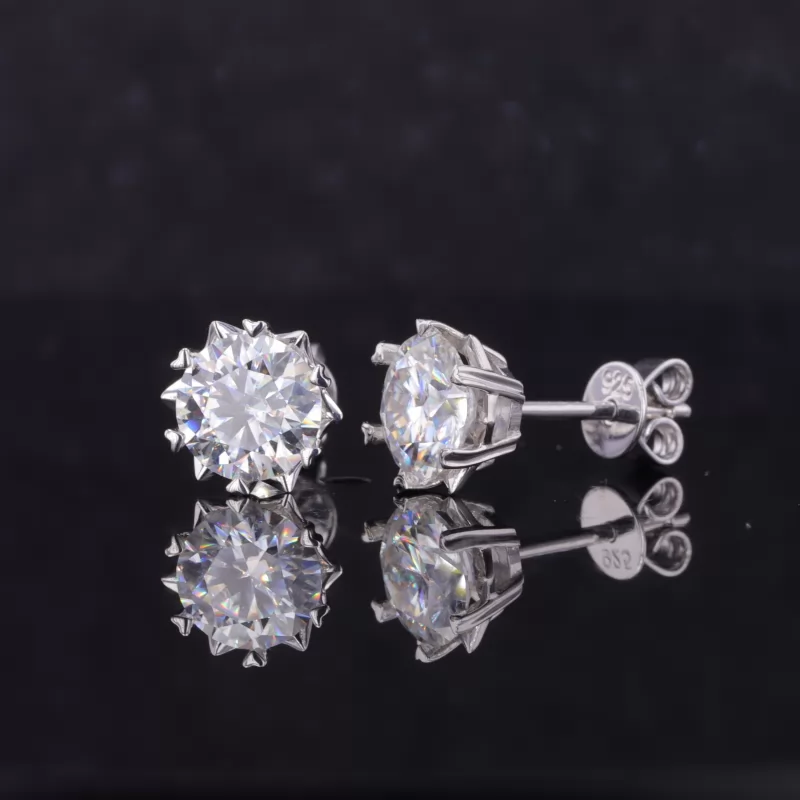 6.5mm Round Brilliant Cut Moissanite Basket Set S925 Sterling Silver Diamond Stud Earrings