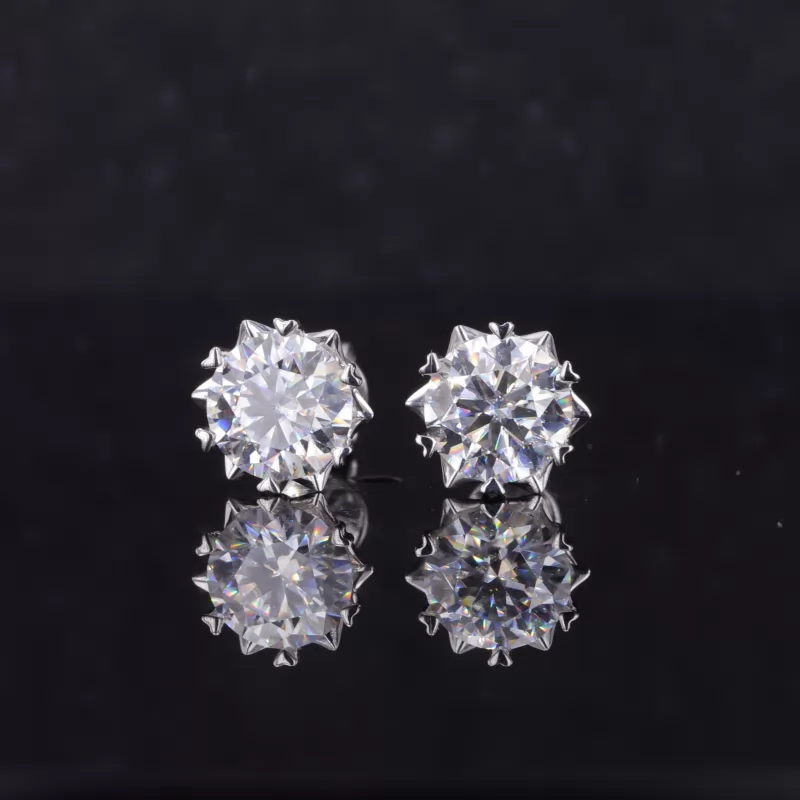 6.5mm Round Brilliant Cut Moissanite Basket Set S925 Sterling Silver Diamond Stud Earrings