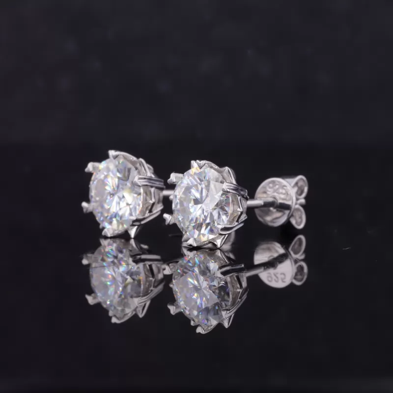 6.5mm Round Brilliant Cut Moissanite Basket Set S925 Sterling Silver Diamond Stud Earrings