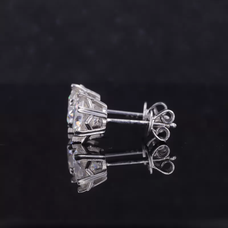 6.5mm Round Brilliant Cut Moissanite Basket Set S925 Sterling Silver Diamond Stud Earrings