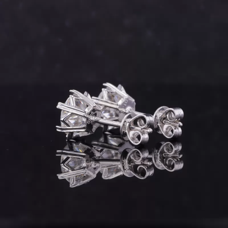 6.5mm Round Brilliant Cut Moissanite Basket Set S925 Sterling Silver Diamond Stud Earrings