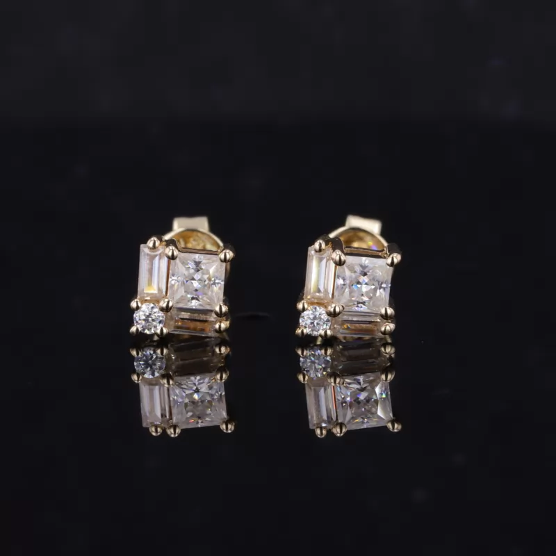 3×3mm Princess Cut Moissanite 10K Gold Diamond Stud Earrings