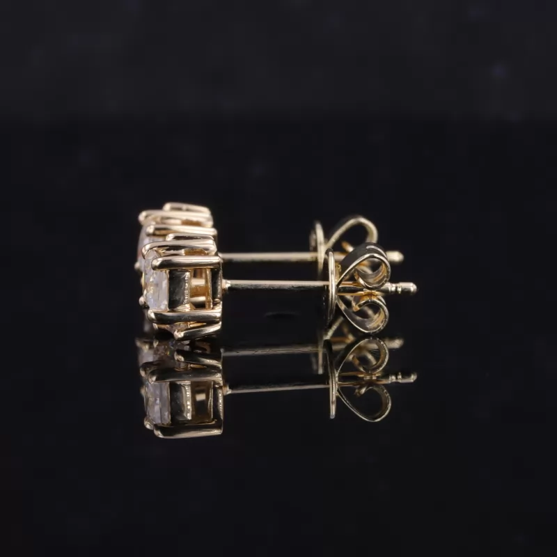 3×3mm Princess Cut Moissanite 10K Yellow Gold Diamond Stud Earrings