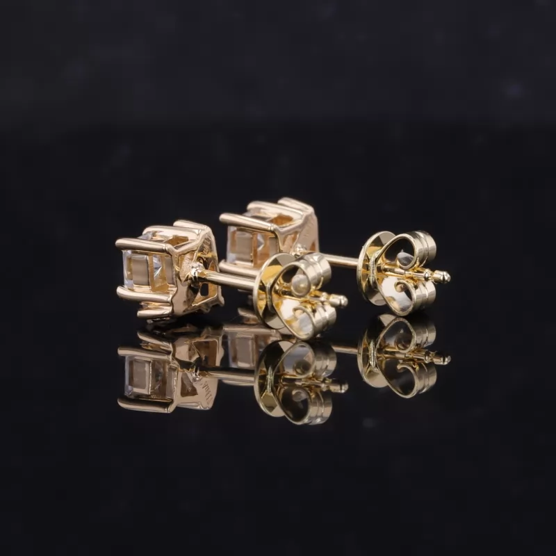 3×3mm Princess Cut Moissanite 10K Yellow Gold Diamond Stud Earrings