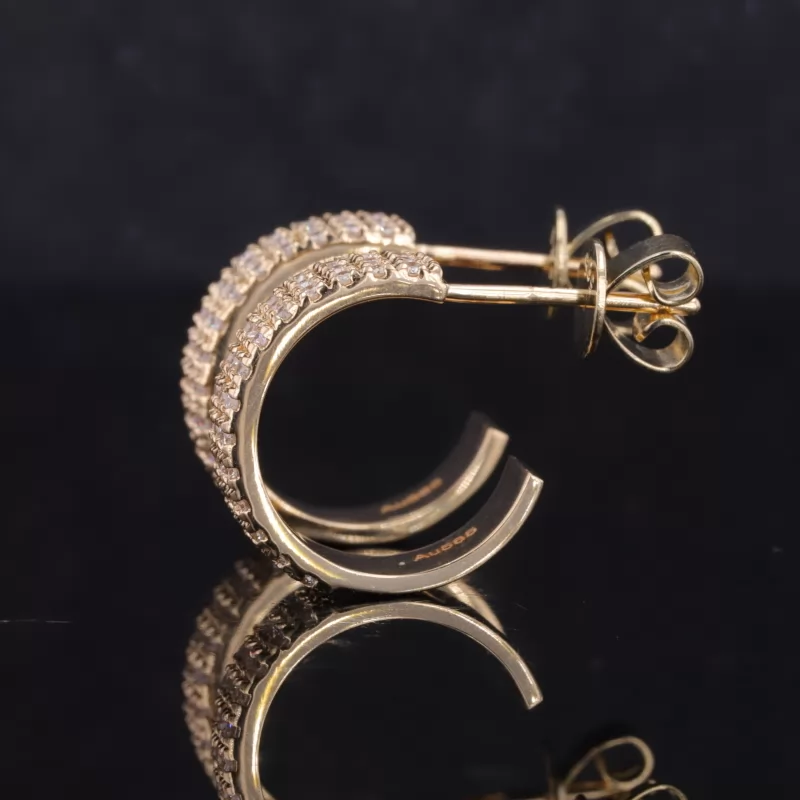 1mm Round Brilliant Cut Moissanite 14K Yellow Gold Diamond Earrings